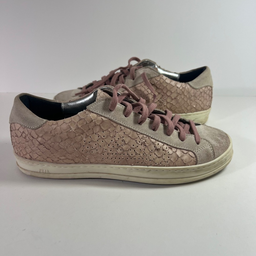 P448 Python John Leather Suede Snake Embossed Sneakers 38 Pink Made in‎ Italy
